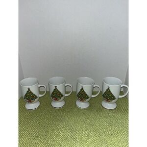 Mount Clemens Pottery footed coffee mugs  Christmas Treasure  Set Of 4 Japan